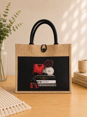 Custom Canvas Tote Bag, Large Size - Fashion Theme, Reusable Black Tote